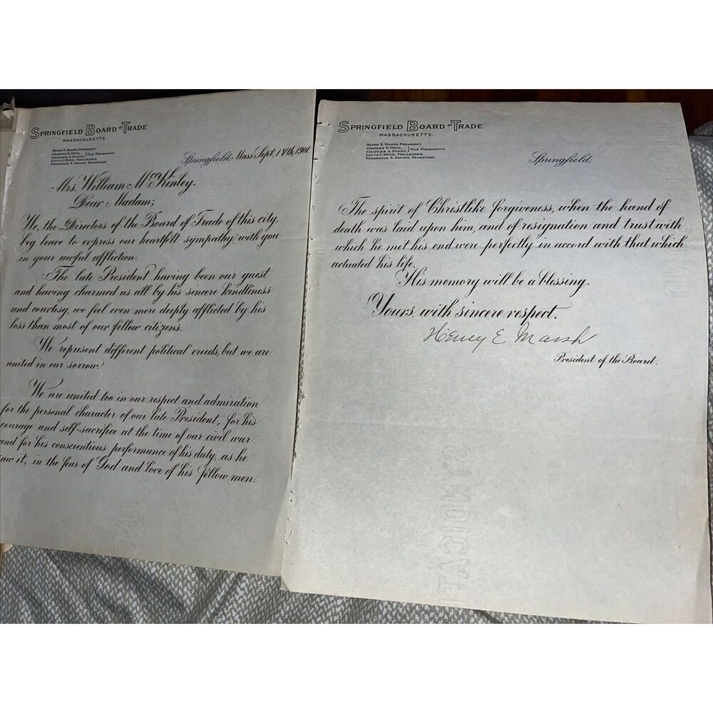 1901 Springfield MA Cooley’s Hotel Owner President McKinley Assassination Letter